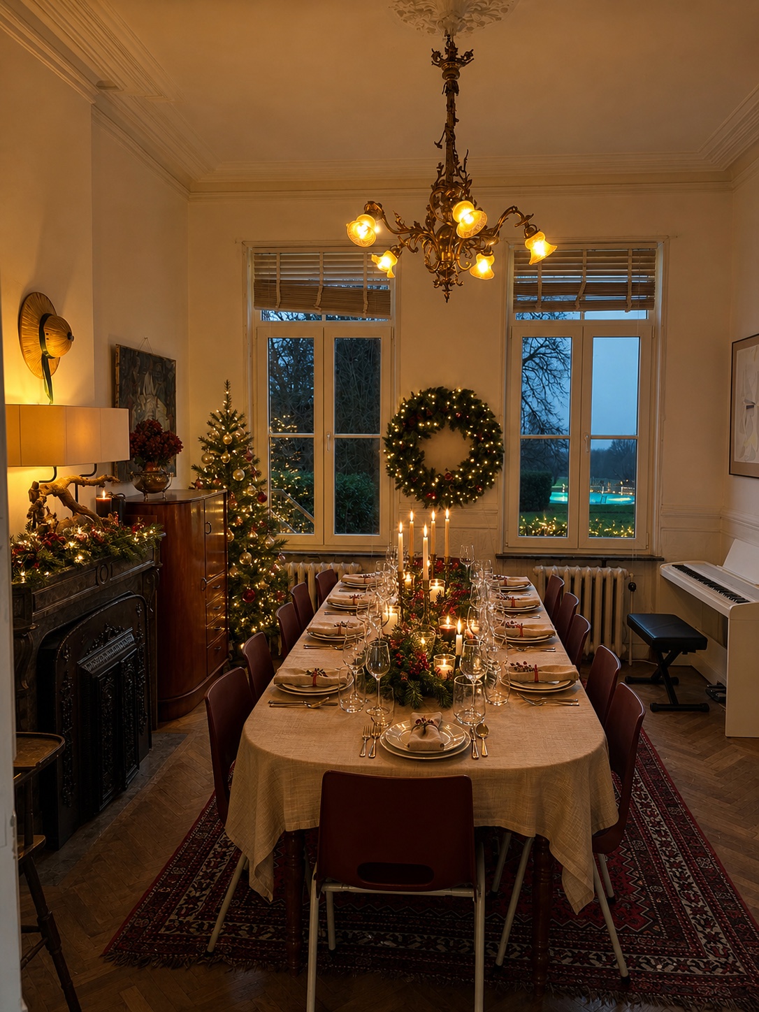 La salle à manger du Manoir dressée pour Noël